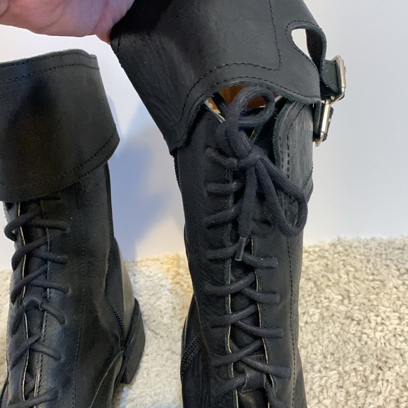Black moto boot Frye combat lace up - Picture 11 of 16